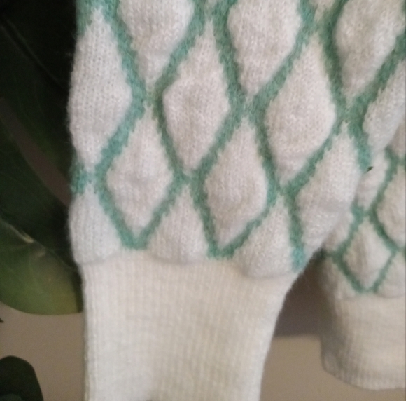 Asos Topshop knitted diamond cardi in ivory and green Size 4-6 - Picture 5 of 13